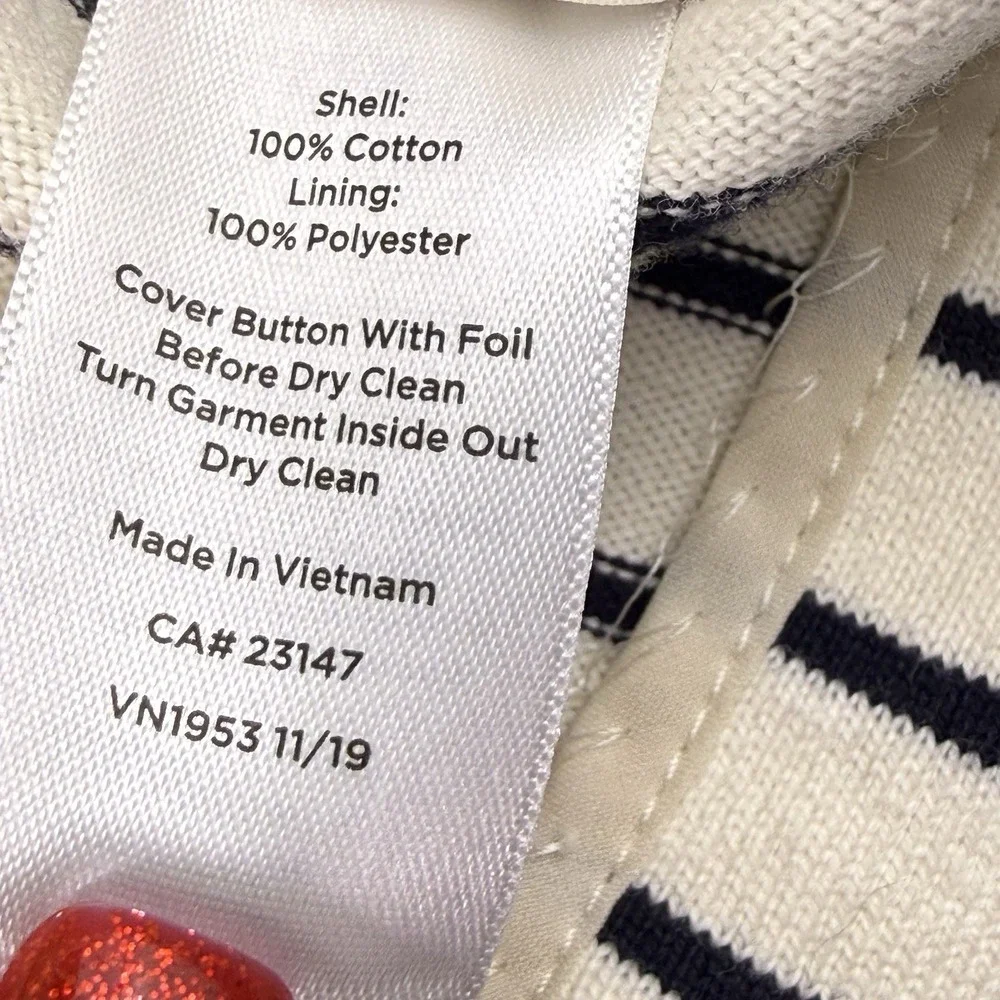 Talbots OP White‎ Black Striped Cotton Knit Jacket Long Sleeve Buttons